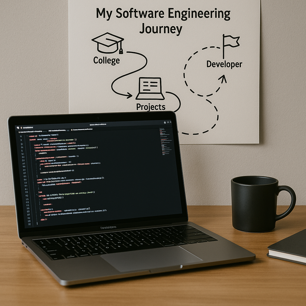 A laptop with code on screen, symbolizing a development journey